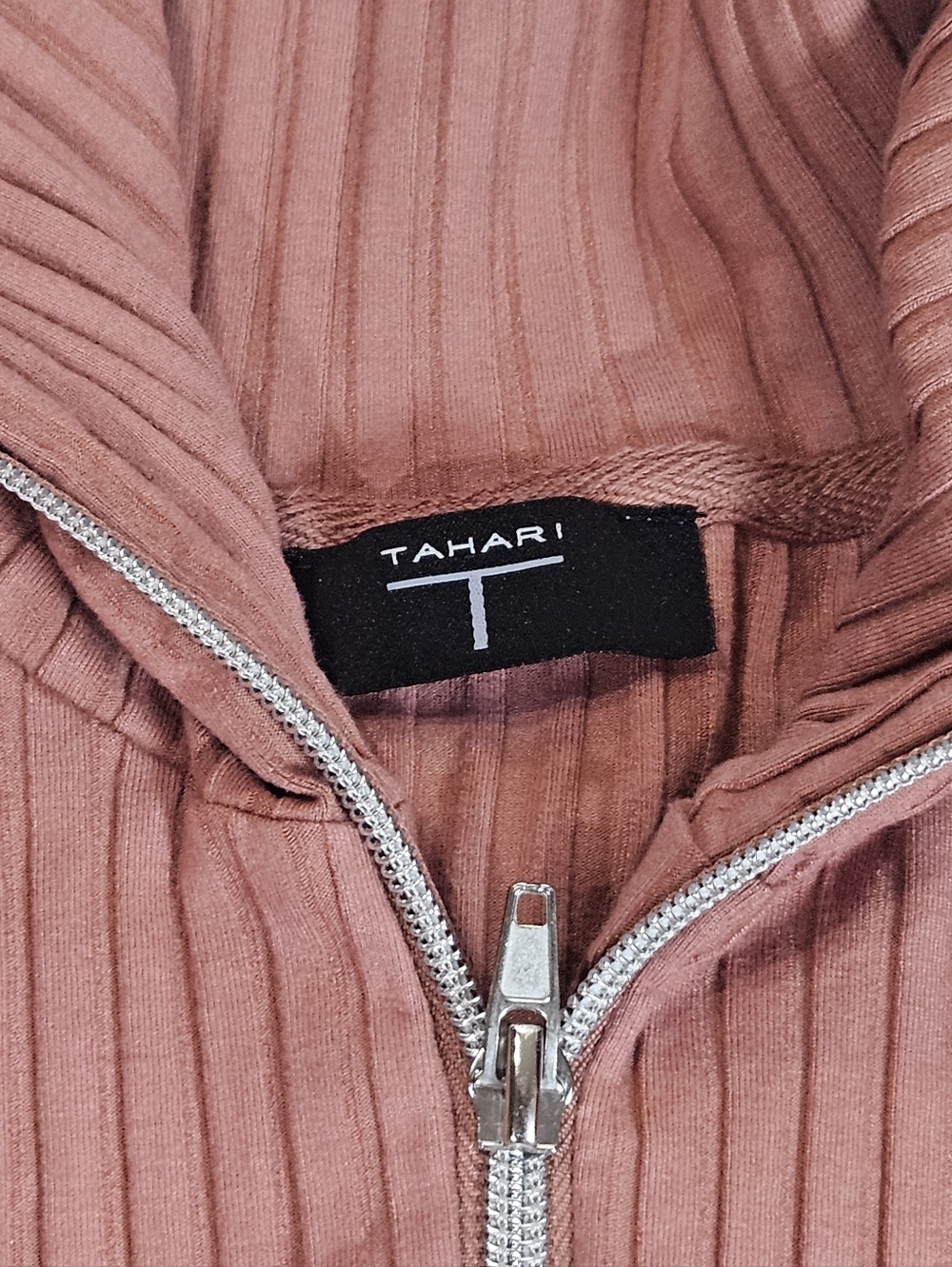 Tahari Ribbed Quarter Zip Sweater Womens Large Mauve Fitted Preppy Academia - Picture 5 of 7